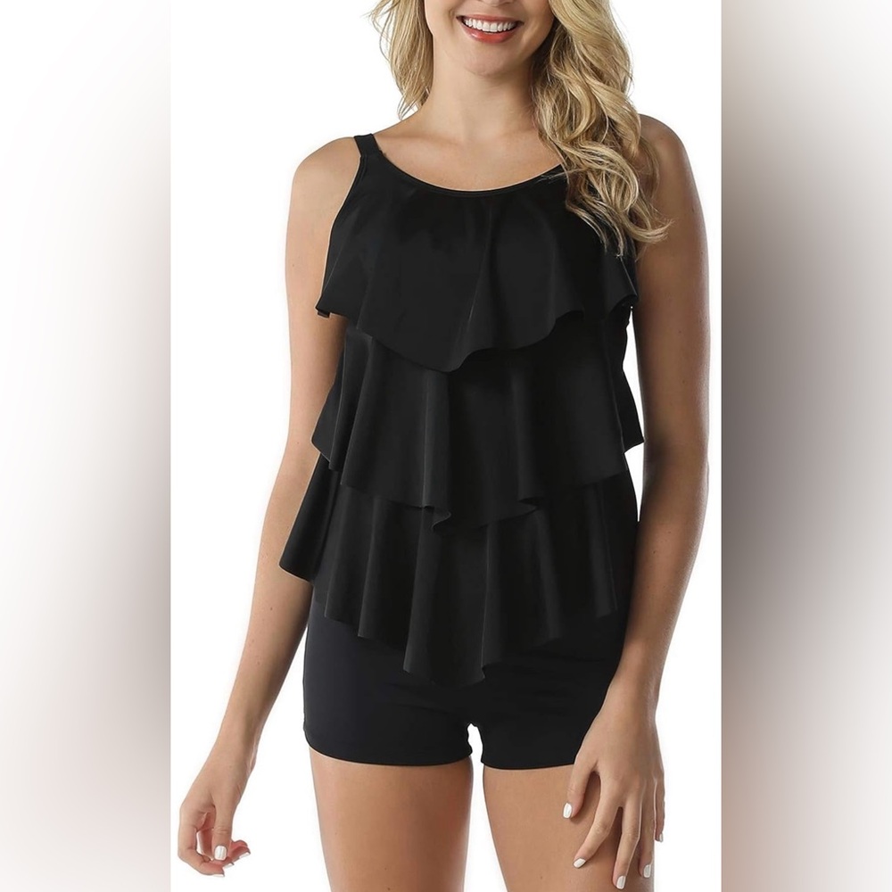Black Ruffled Women's Tankini 18
